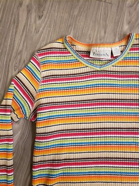 Vintage 90s Striped Long Sleeve V Neck Ribbed Shirt S M Etsy Ribbed Shirt Striped Long