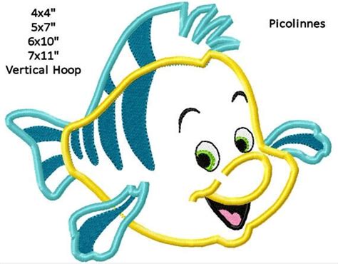 Mermaid Fish Fl0under Machine Embroidery Applique Digital