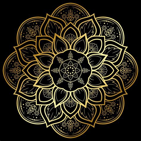Mandala De Flor Dorada Circular En Negro 1105395 Vector En Vecteezy