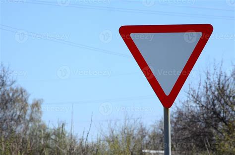 Traffic Sign In The Form Of A White Triangle Give Way 13253970 Stock