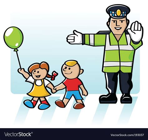 Illustration Of A Crossing Guard Stopping The Traffic So That Children