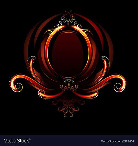 Oval Banner Of Red Flames Decorated With Fiery Patterns On A Black