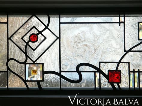 Hanging Panel Glass Bevels Transom Window Red Stained Glass