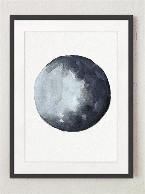Waxing Gibbous Moon Print Lunar Watercolor Painting Navy Etsy Moon