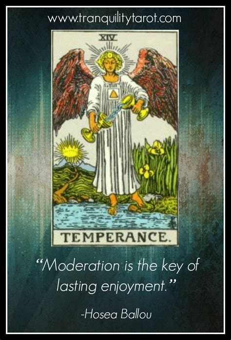 Temperance major arcana tarot card meaning & reversed card meaning in the context of love balance, peace, patience, moderation, inner calm, perspective, tranquillity, harmonious relationships. Temperance - Balance | Tarot major arcana, Major arcana ...