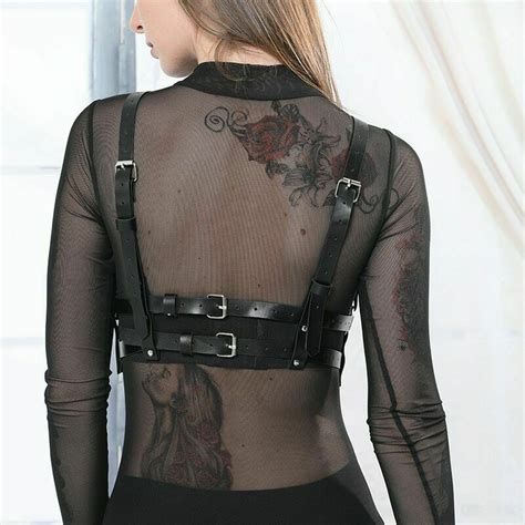 women leather harness bra belt punk goth bdsm body bondage strap band suspender ebay