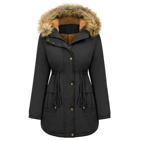 Ukap Hooded Thicken Parka Trench Coat For Women Winter Faux Fur