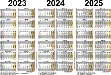 Three Year Calendars For 2023 2024 And 2025 Uk For Pdf