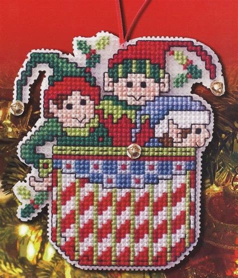 Elves In A Pocket Christmas Ornament Counted Cross Stitch Pattern