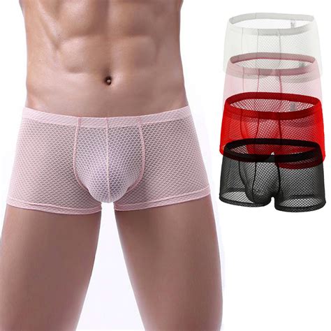 Mens Sexy Mesh Boxer Briefs See Through Boxershorts Sheer Pouch Shorts