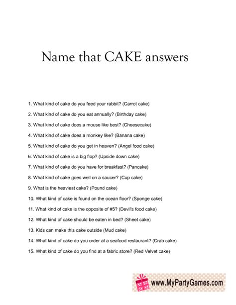 Name That Cake Bridal Shower Game Free Printable