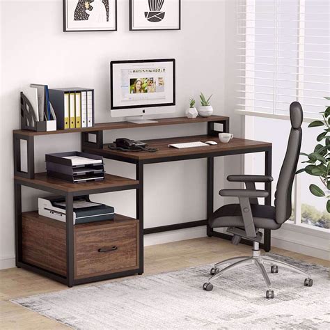 Tribesigns 59 Inch Computer Desk With Storage Shelves And File Drawer