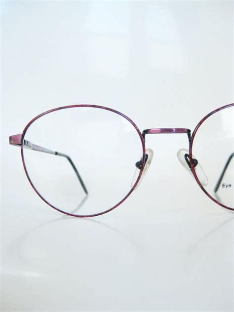 Vintage 1980s Round Eyeglasses Dark Rose Metallic Shiny 80s Etsy