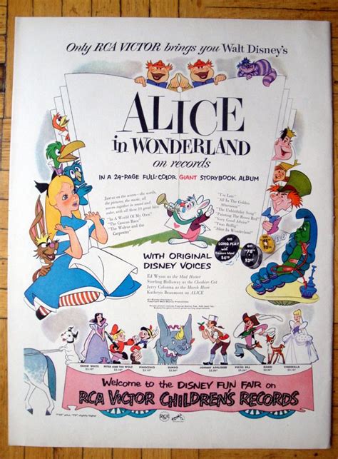 1951 Alice In Wonderland Rca Record Walt Disney Original 135 Etsy