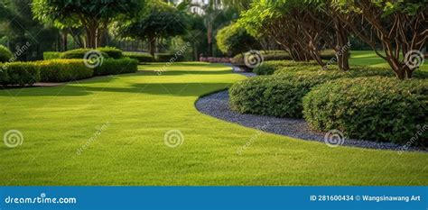 Park Outdoor Manicured Lawn And Flowerbed Ai Generated Image Stock