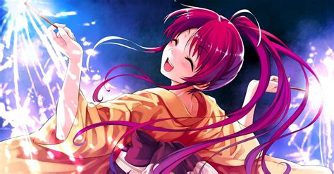 Fireworks Anime Wallpaper 4k Wallpaper Happy Anime Girl