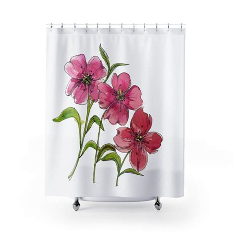 Pink Watercolor Floral Shower Curtain Floral Bathroom Decor Etsy