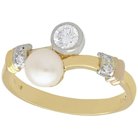 Diamond Pearl Yellow Gold And White Gold Ring For Sale At Stdibs