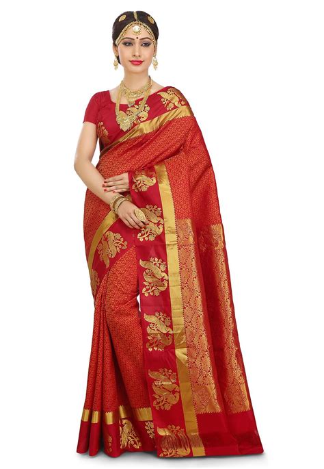 Pure Kanchipuram Silk Saree In Red Saree Saree Dress Beautiful Saree