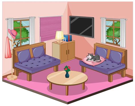 Living Room Interior With Furniture In Pink Theme Living Room Clipart Living Room Interior