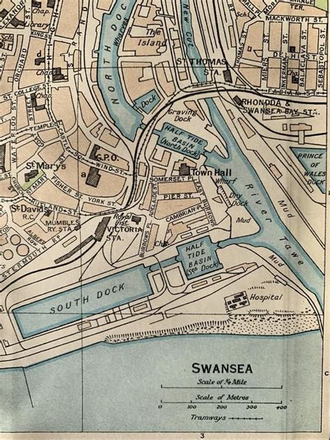 Swansea Wales Original Vintage 1930 Map Swansea Wales Swansea Map