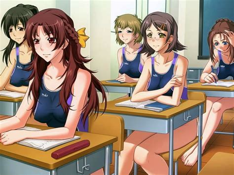 The Big Imageboard Tbib Girls Blush Classroom Mizugi Oppai School School Desk Ura Saimin