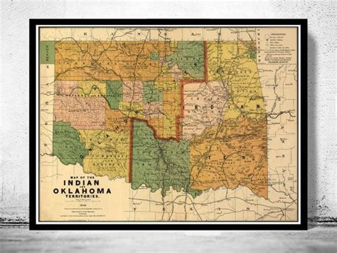 Old Map Of Oklahoma Indian Territory 1892 Vintage Poster Etsy Map