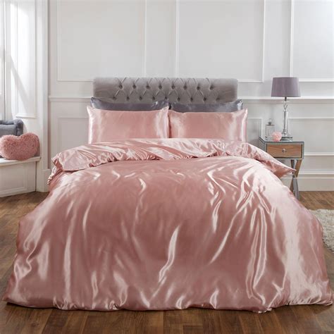 Sienna Satin Silk Duvet Cover With Pillowcases Bedding Set Blush Pink