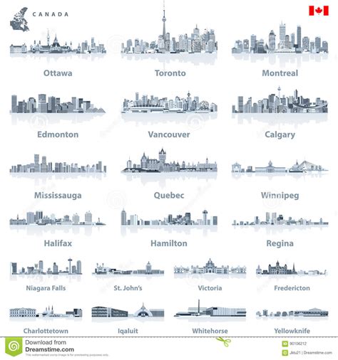 Canadian Largest Cities And All States Capitals Skylines In Tints Of