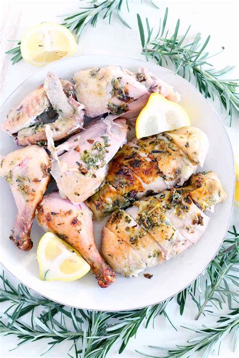 Make up sufficient chicken stock (using a chicken stock cube) to fill your pot or saucepan to the halfway point. Lemon, Garlic, and Rosemary Whole Roast Chicken - Bowl of Delicious
