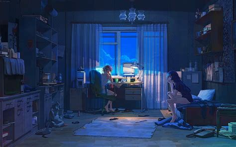 Hd Wallpaper Anime Computer Living Rooms Night Arsenixc Interior