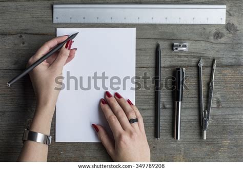 Womans Hand Writing On White Paper Stock Photo 349789208 Shutterstock