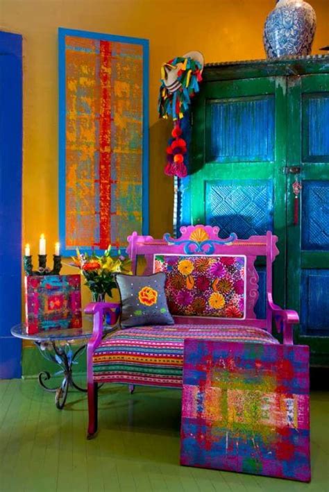 A Brightly Colored Room With Colorful Furniture And Decorations