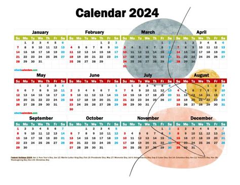 12 Free Printable 2024 Calendar With Holidays Watercolor Premium In