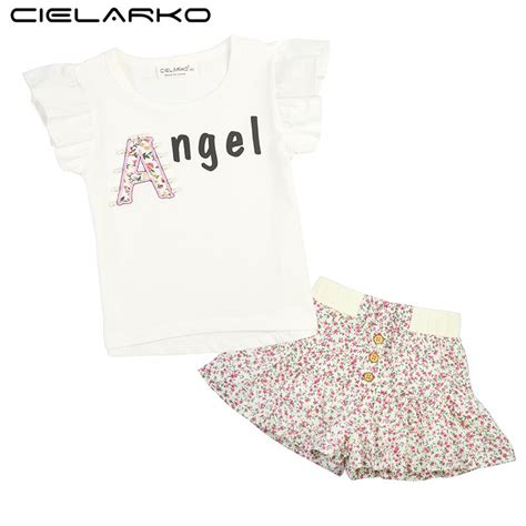 Cielarko Kids Girls Clothing Set Children Summer Cotton Pearls Plain T
