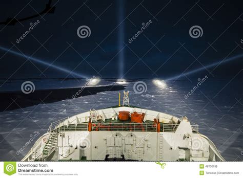Icebreaker Ship Cruising At Night In The Polar Seas Stock Image Image