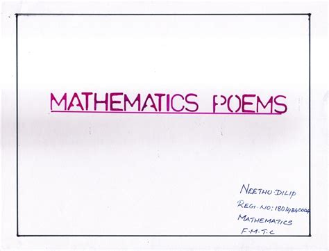Mathematics Mathematical Poems By Neethu