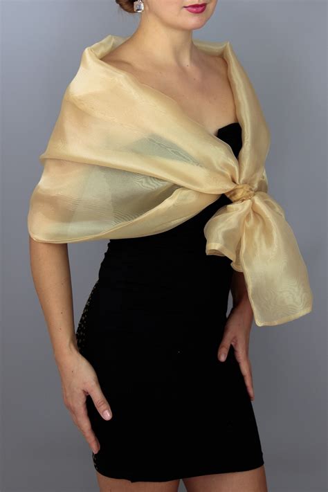2 Sided Golden Organza Wrap Shawl Gold Color Evening Wear Etsy