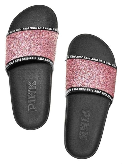 Pink Glitter Victorias Secret Single Strap Slides Sandals