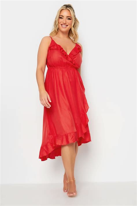 Limited Collection Plus Size Red Frill Midaxi Wrap Dress Yours Clothing