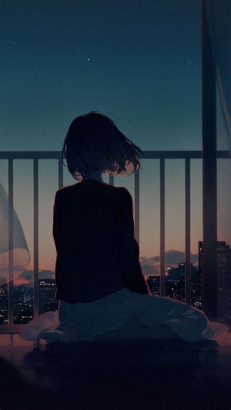 Free Download Anime Sad Girl Sitting Alone Near Balcony Sitting