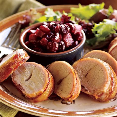 Bacon Wrapped Turkey Tenderloin With Cranberry Rhubarb Chutney Recipe From H E B