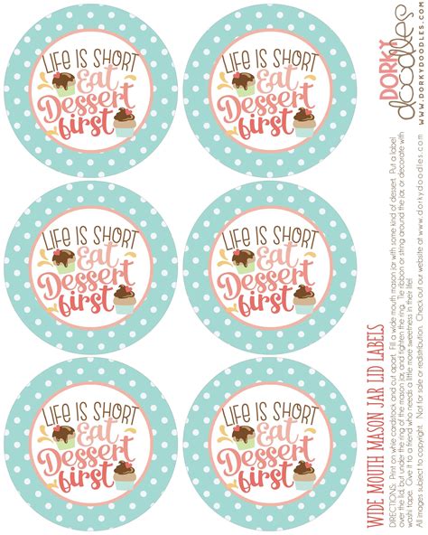 For more great tech tips and other small business tools visit thinkcreativecollective.com.:: Mason Jar Lid Label Printable for Dessert | Mason jar lids ...