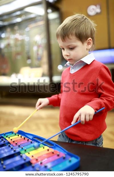 Serious Boy Playing Xylophone Music Class Stock Photo 1245795790