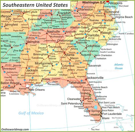 Southeastern Us Map With Cities Hot Sex Picture