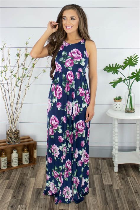 This Gorgeous Navy Floral Maxi Dress Is Complete With A Racerback