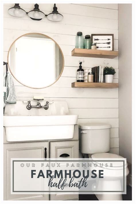 To create a vintage look, use wood that has been stamped or printed, or stencil it yourself. Our Faux Farmhouse Half Bath Rustic Decor DIY | Half bath ...