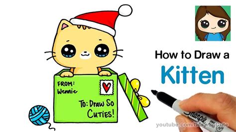 How To Draw A Kitten For Christmas Easy Cute Drawings