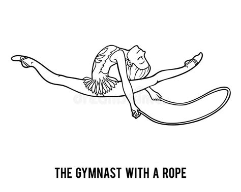 Le Danseur De Corde Et Le Balancier Illustration - Livre De Coloriage, Le Gymnaste Avec Une Corde Illustration de Vecteur