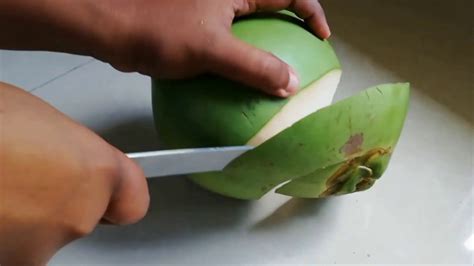 how to cut open a green coconut at home how to open coconuts with a knife youtube